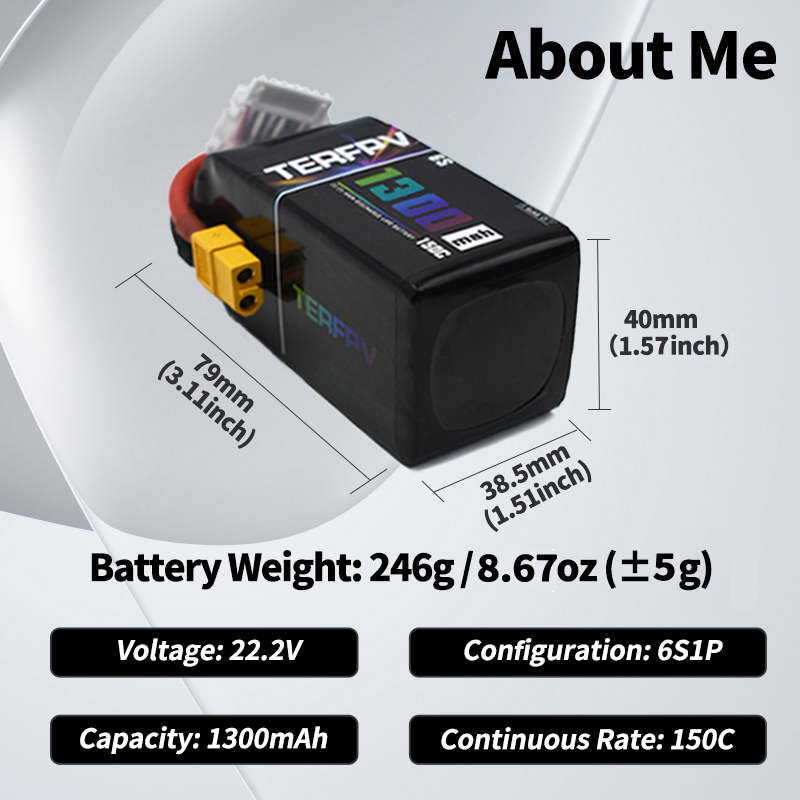 TERFPV リポバッテリー 6S 22.2V 1300/1 - Drone Battery Plate のレビューと価格
